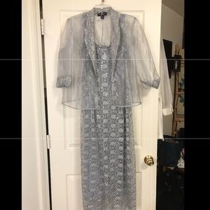Silver dress and see through matching jacket